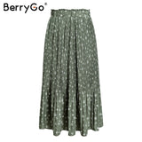 BerryGo Elegant ruffled women skirts pleated skirts high waist chiffon long skirt Floral print skirt summer midi tutu skirt 2019