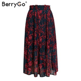 BerryGo Elegant ruffled women skirts pleated skirts high waist chiffon long skirt Floral print skirt summer midi tutu skirt 2019